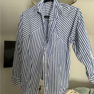 Express Blue and White Striped Button Up Shirt